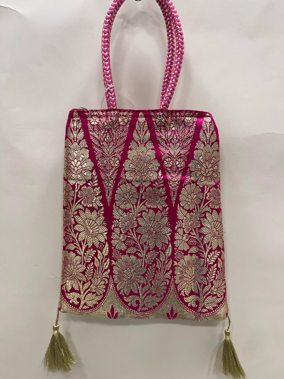 Pink Banarasi Trishaped Hand Bag HBG_16
