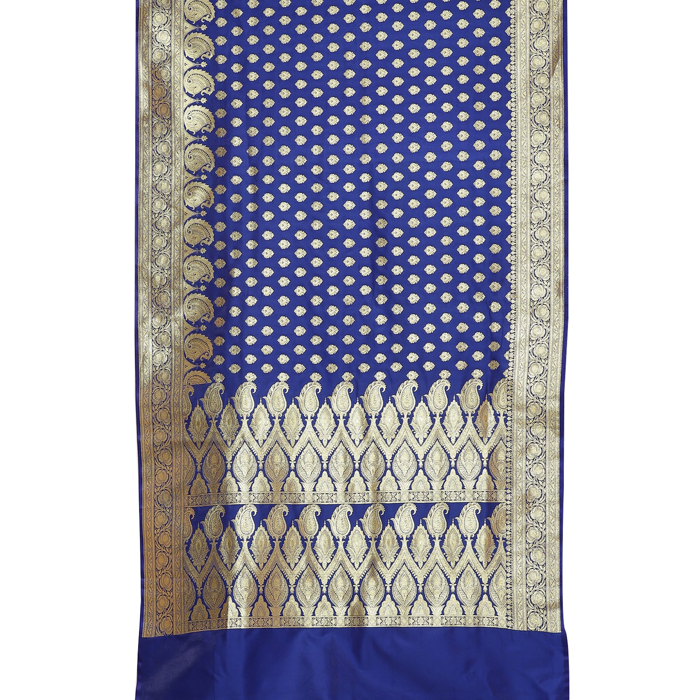 Faishana Presents Royal Blue Mughal Motif Banarasi Satin Silk Saree With Skirt Borde