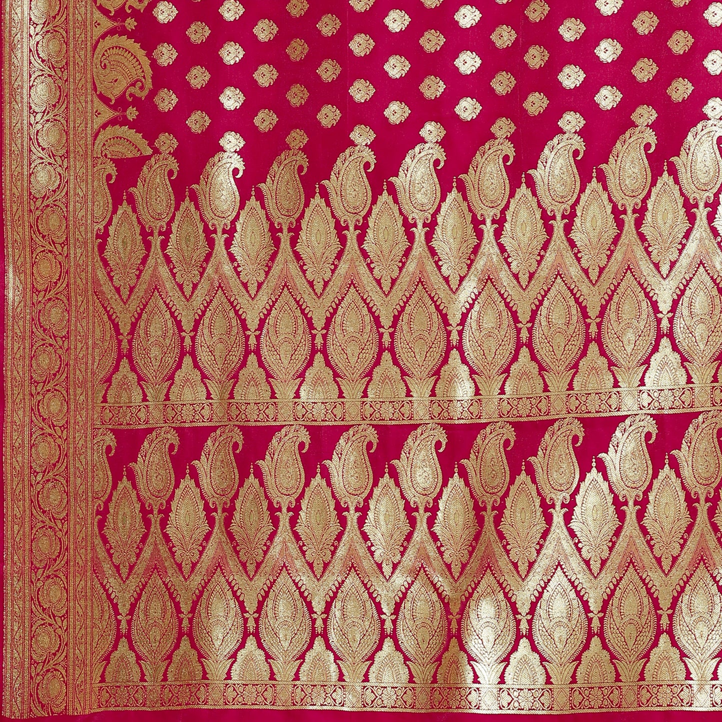 Faishana Presents Pink Mughal Motif Banarasi Satin Silk Saree With Skirt Borde