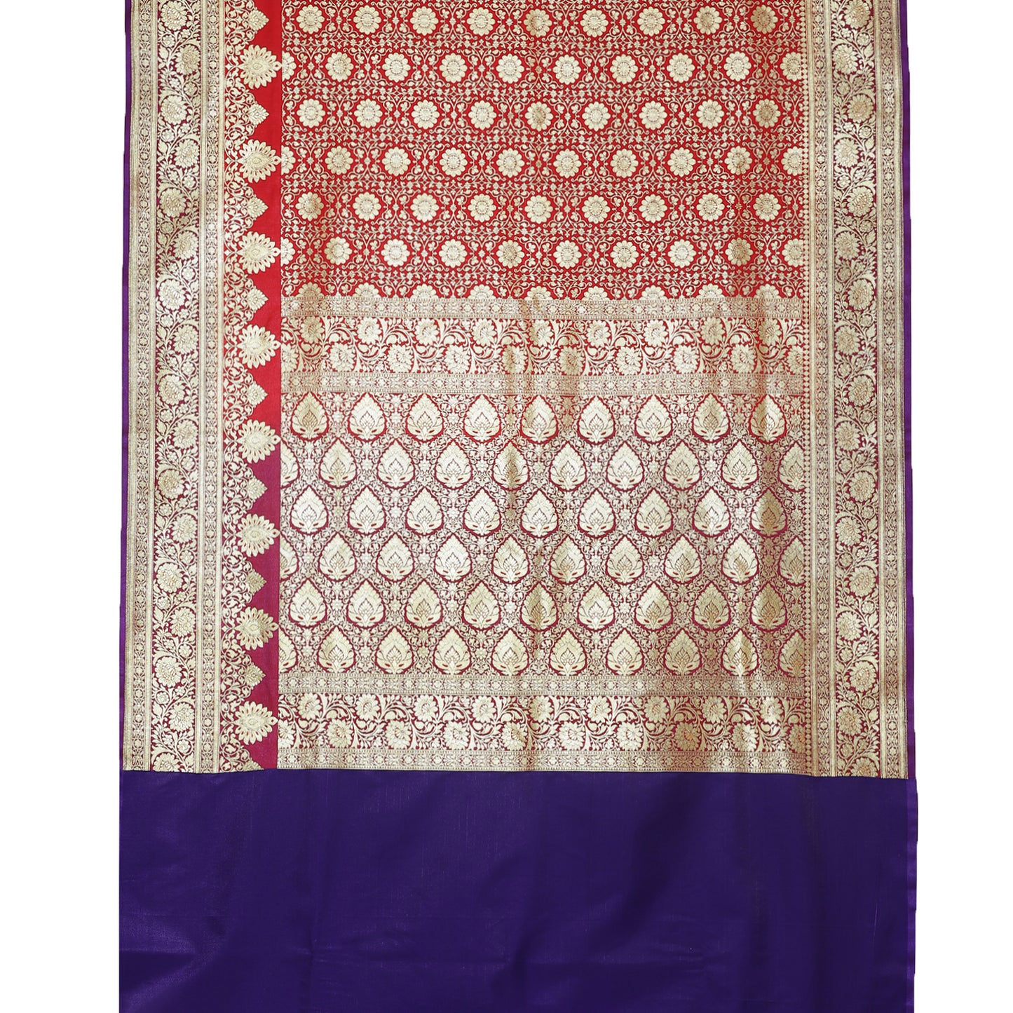 Faishana Presents Pink Jaal Mughal Motif Satin Silk Banarasi Saree Kadiyal Skirt Blue Borde