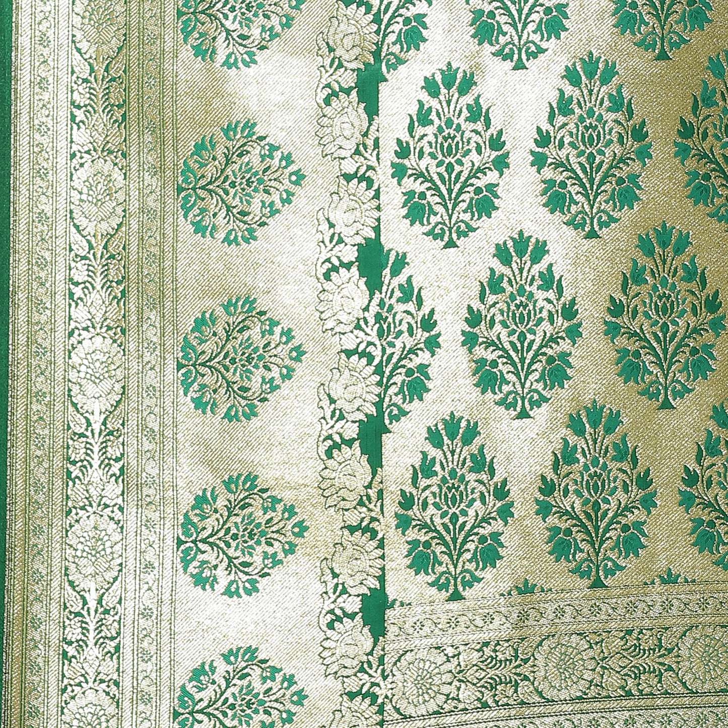 Faishana Presents Purple Booti Mughal Motif Banarasi Satin Silk With Skirt Kadiyal Paithani Green Borde