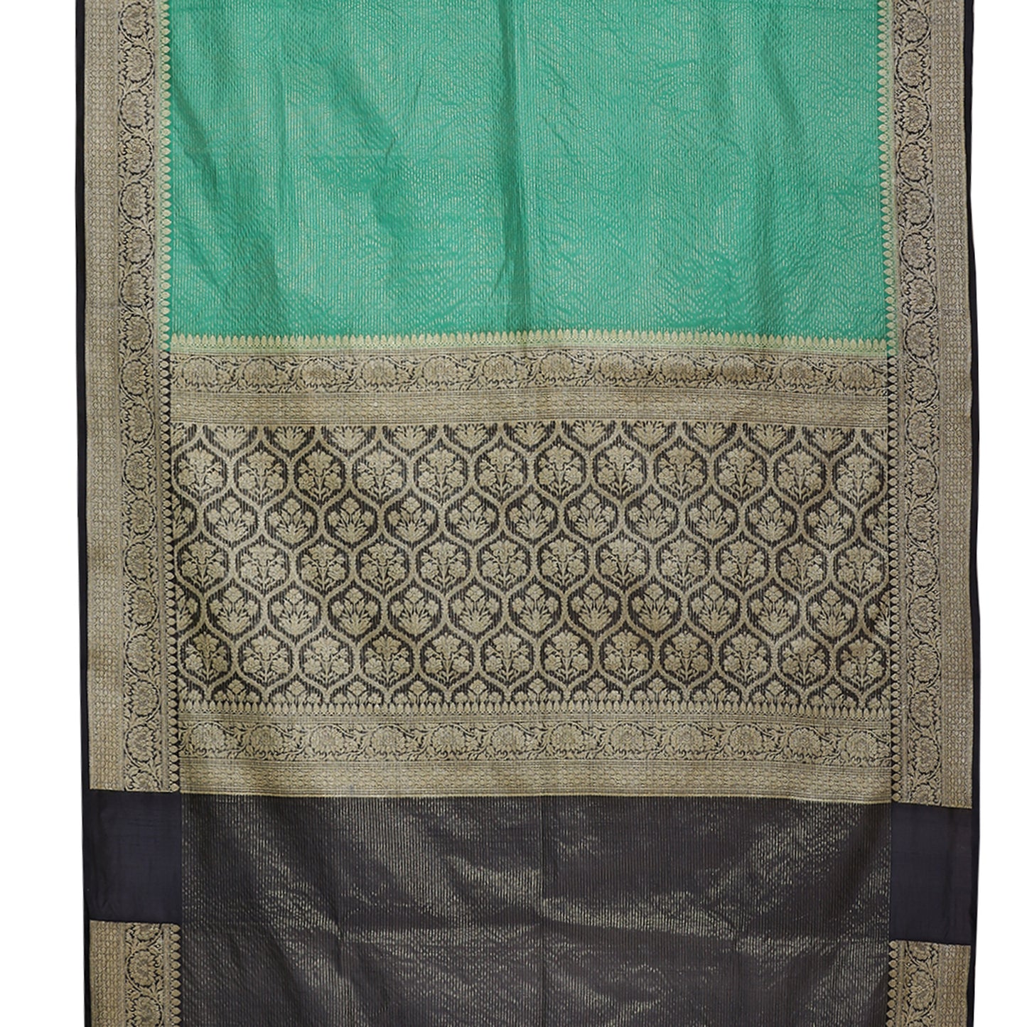 Faishana Presents Green Organza Striped With Contrast Black Kadiyal Border Banarasi Saree