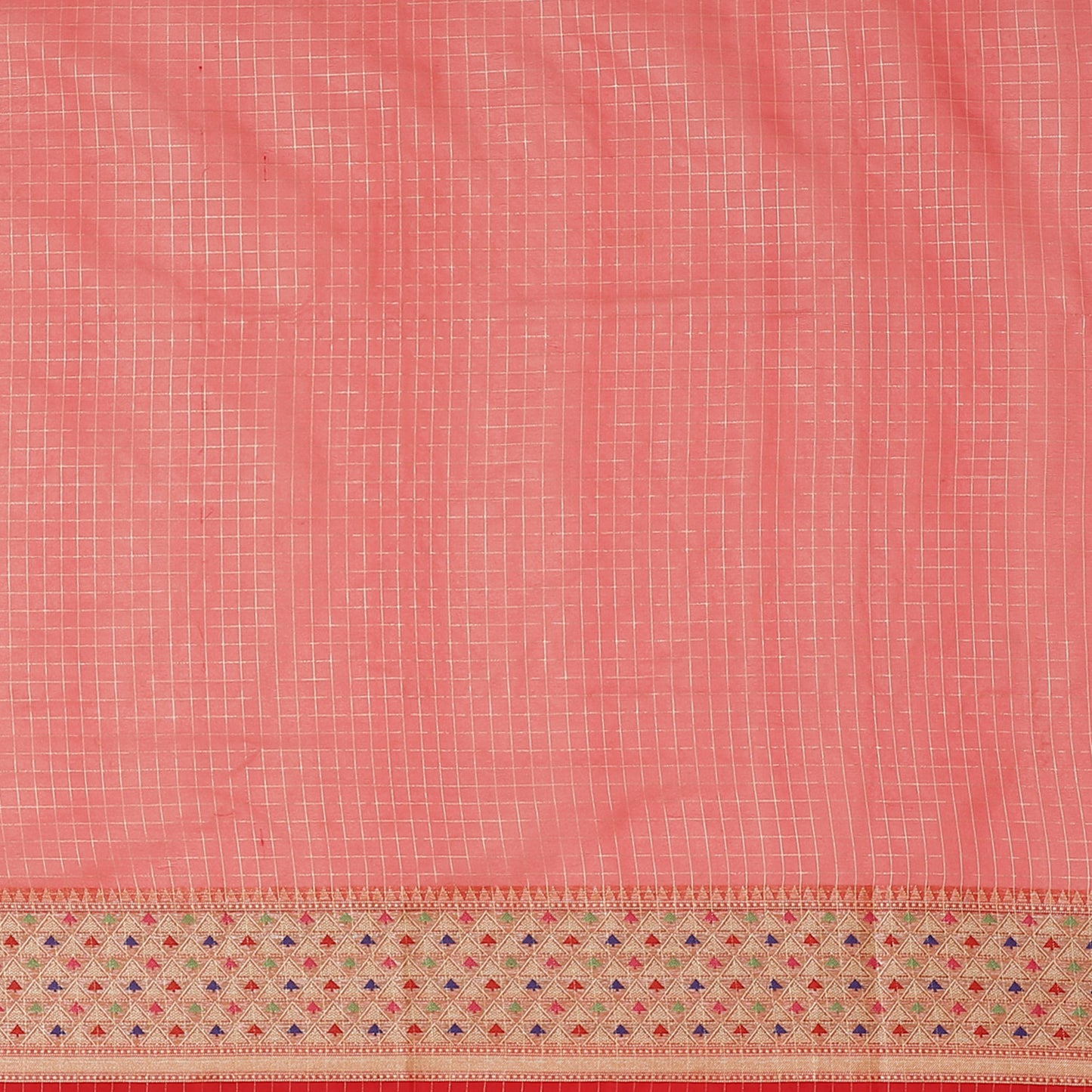 Faishana Presents Brown Organza Zari Check With Skirt Tilfi Kadiyal Red Contrast Border Banarasi Saree