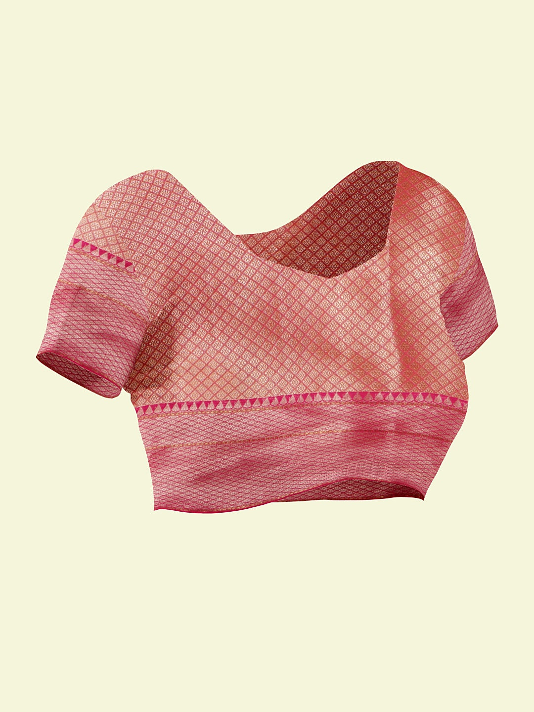 Faishana Presents Beige Woven Organza Pink Border With Pink Blouse Banarasi Saree