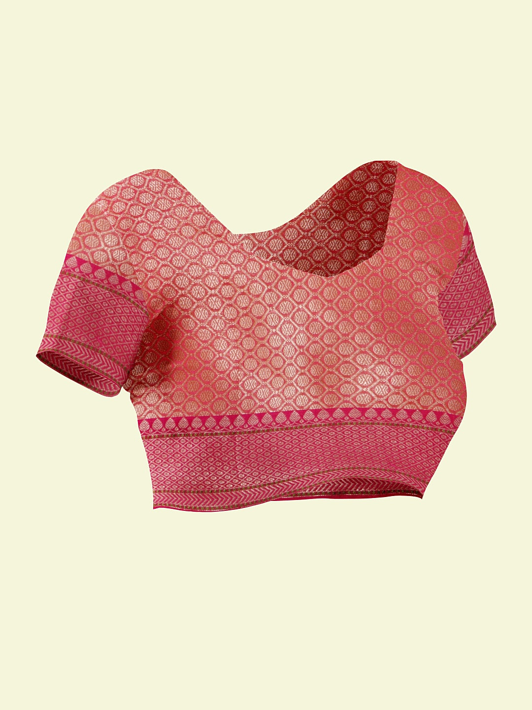 Faishana Presents Green Woven Organza Pink Border With Pink Blouse Banarasi Saree