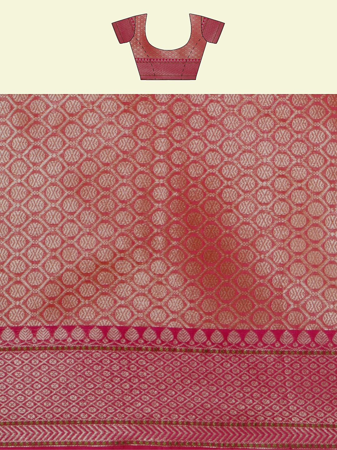 Faishana Presents Green Woven Organza Pink Border With Pink Blouse Banarasi Saree