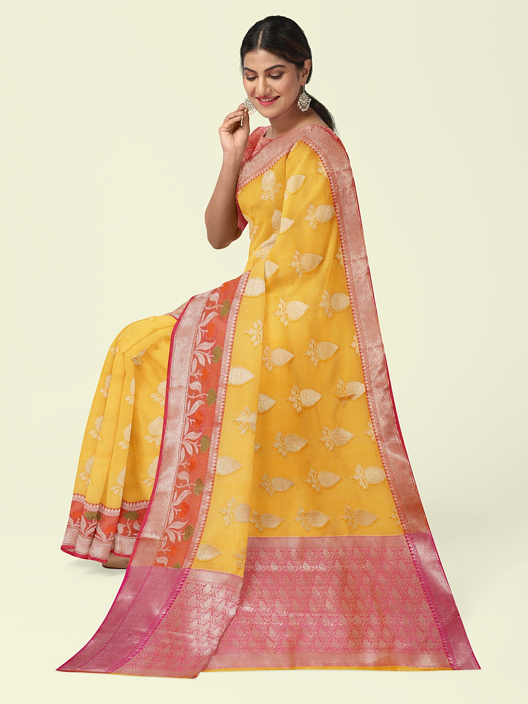Gold Cotton Blend Banarasi Sarees For Women GEHKR 11