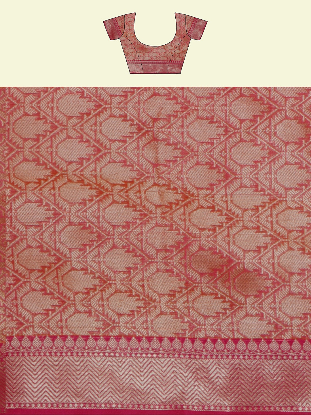 Faishana Presents Beige Woven Organza Pink Border With Pink Blouse Banarasi Saree