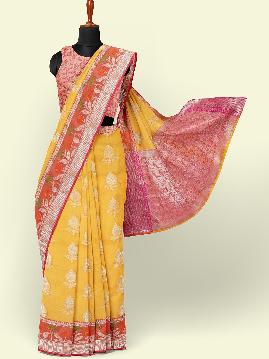 Gold Cotton Blend Banarasi Sarees For Women GEHKR 11