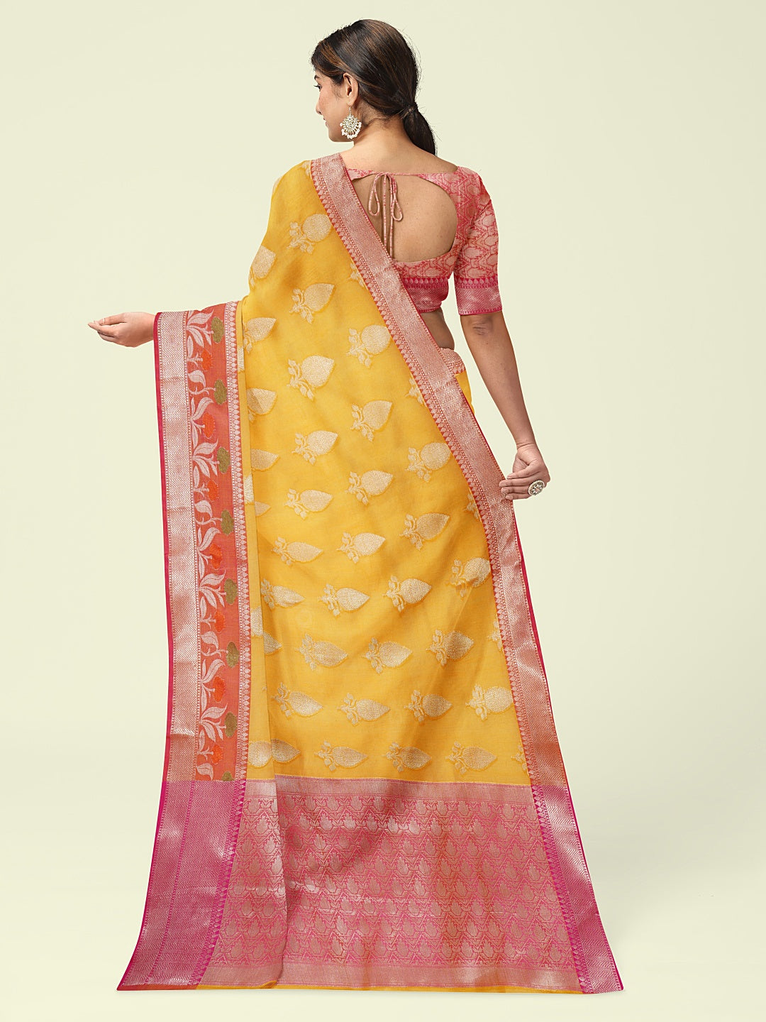 Gold Cotton Blend Banarasi Sarees For Women GEHKR 11
