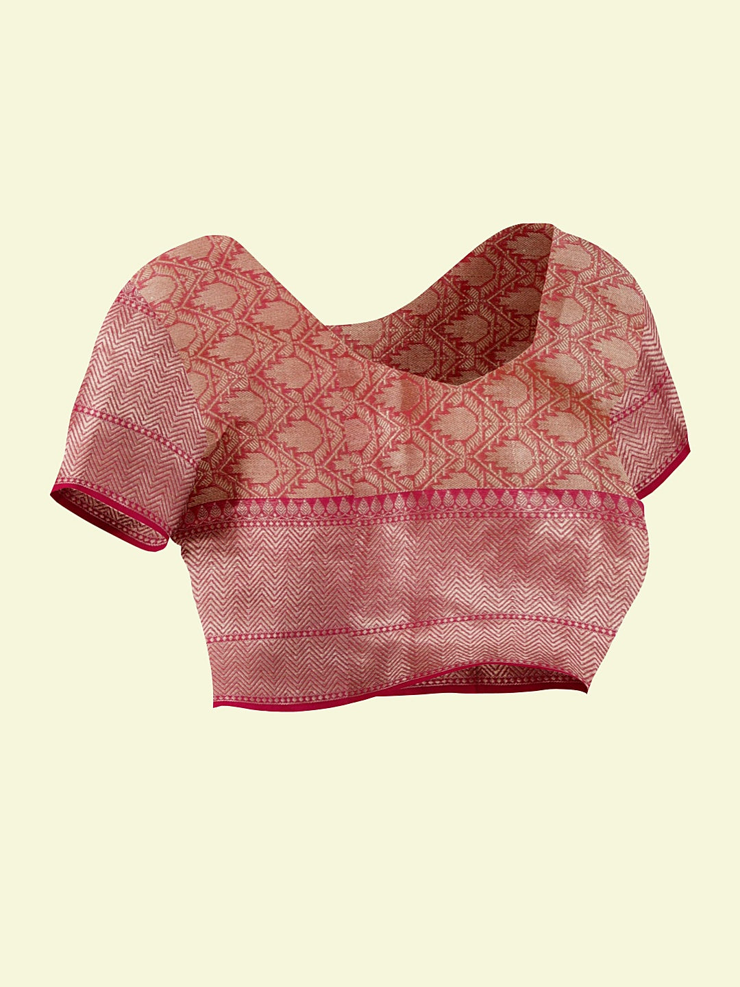 Faishana Presents Orange Woven Organza Pink Border With Pink Blouse Banarasi Saree