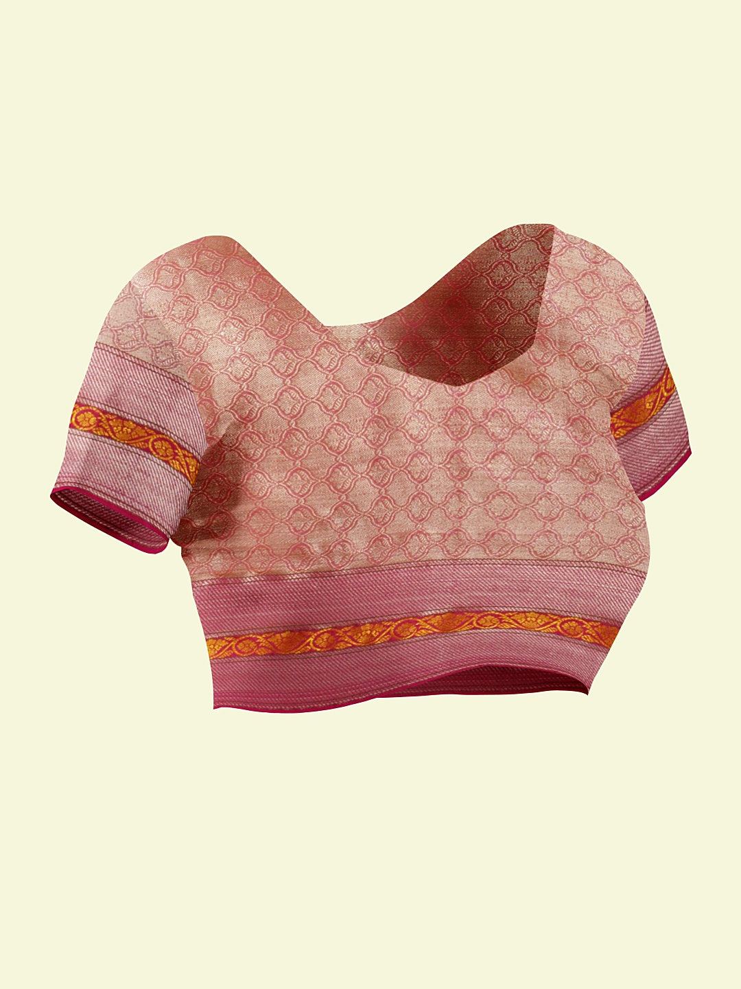 Faishana Presents Green Woven Organza Pink Border With Pink Blouse Banarasi Saree
