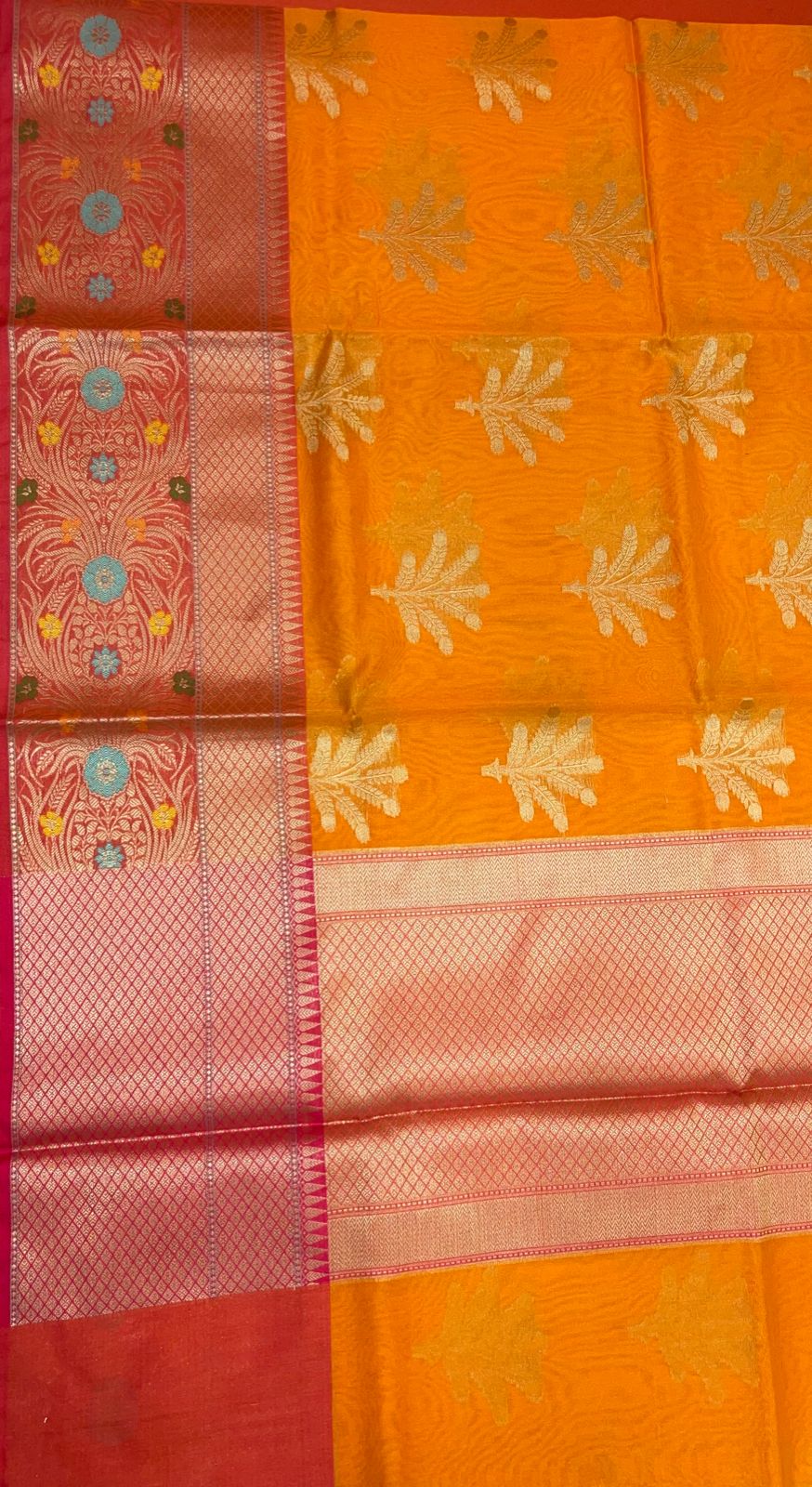 Orange Cotton Blend Banarasi Sarees For Women GEHKR 1