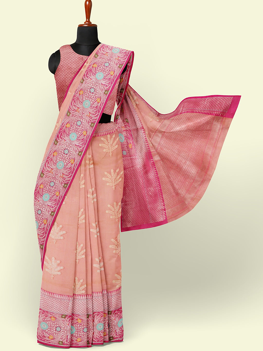 Orange Cotton Blend Banarasi Sarees For Women GEHKR 1