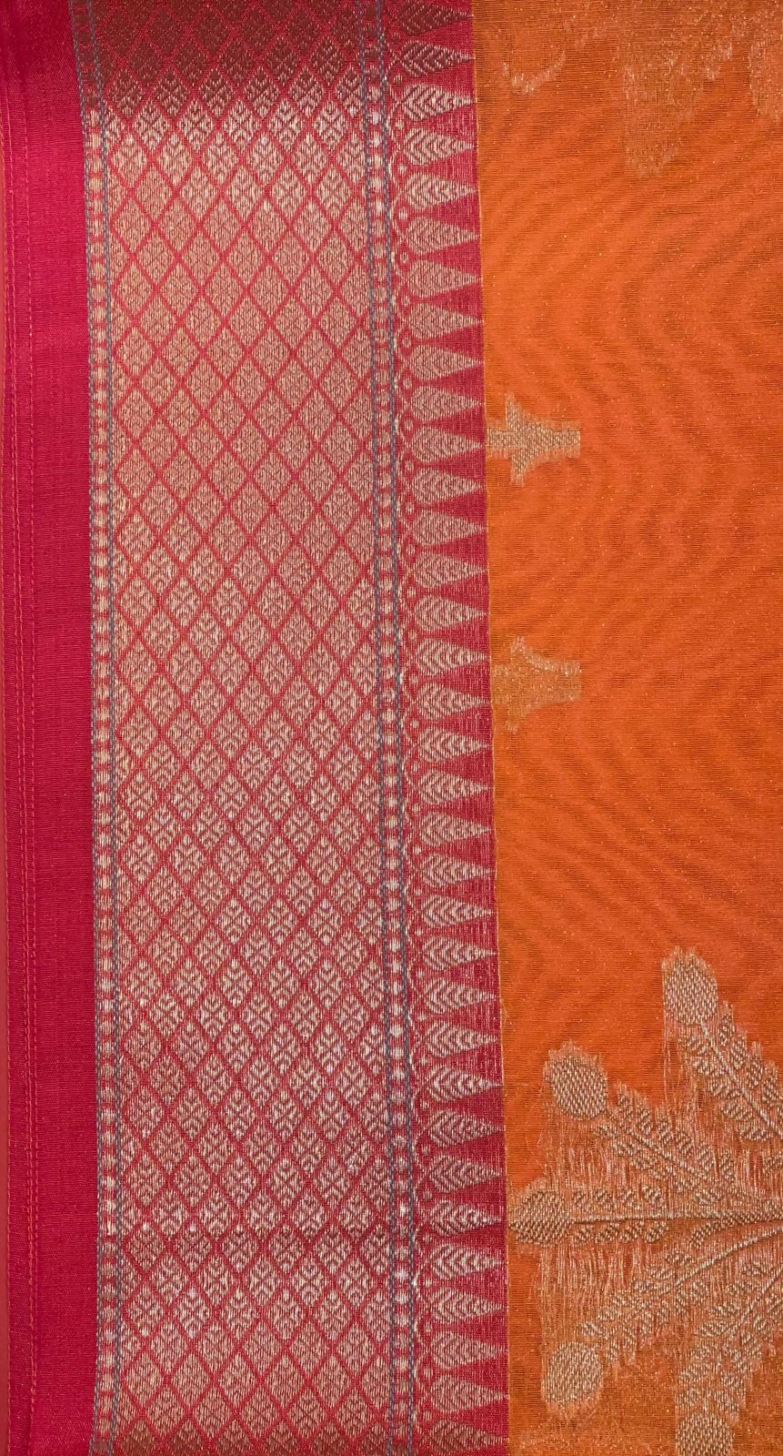 Orange Cotton Blend Banarasi Sarees For Women GEHKR 1