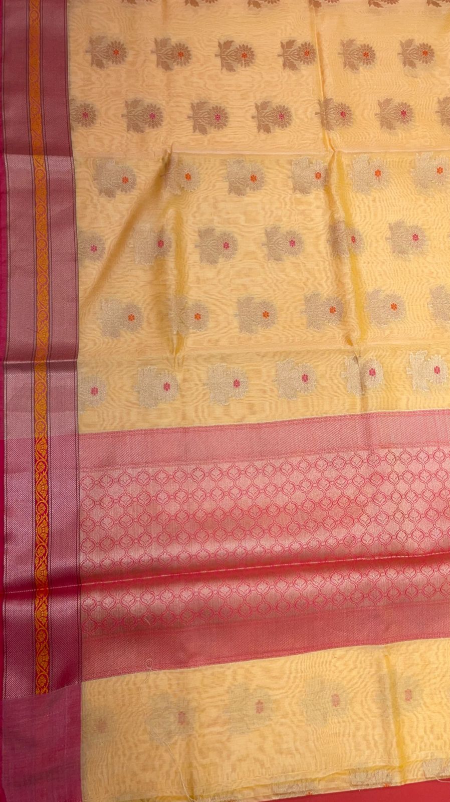 Beige Cotton Blend Banarasi Sarees For Women GEHKR 20