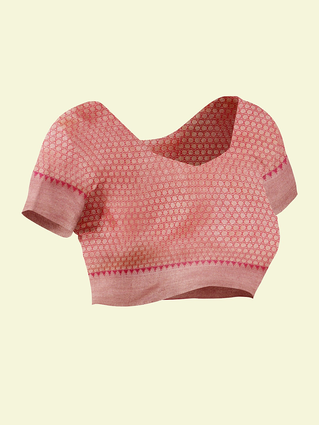 Faishana Presents Beige Woven Organza Pink Border With Pink Blouse Banarasi Saree