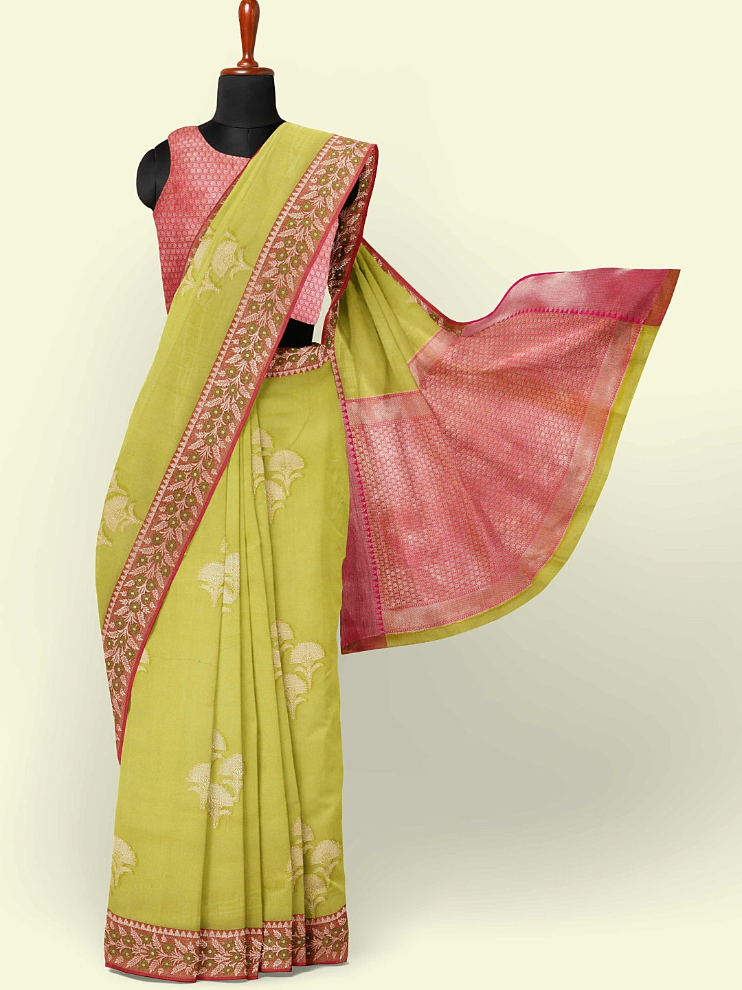 Green Cotton Blend Banarasi Sarees For Women GEHKR 25