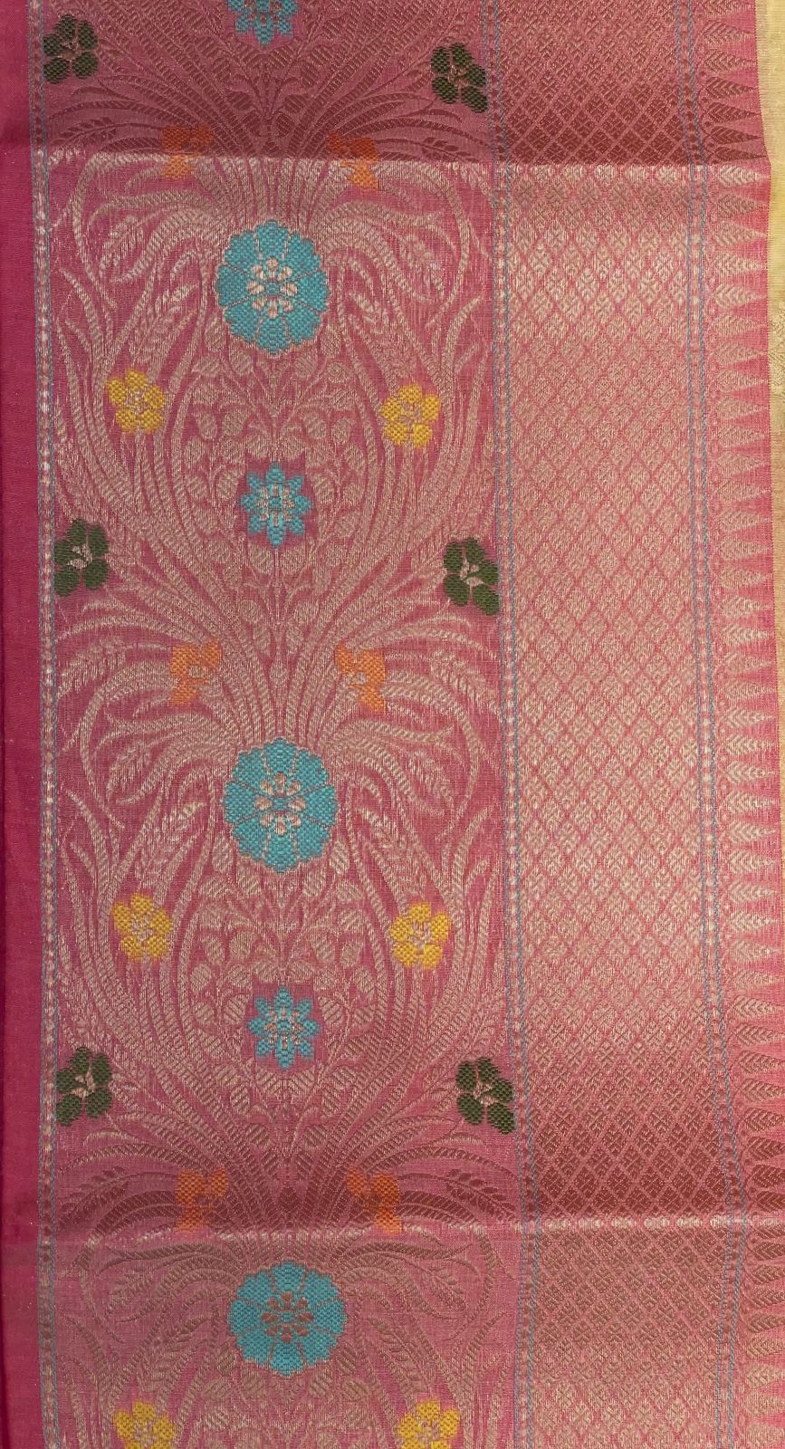 Yellow Cotton Blend Banarasi Sarees For Women GEHKR 2