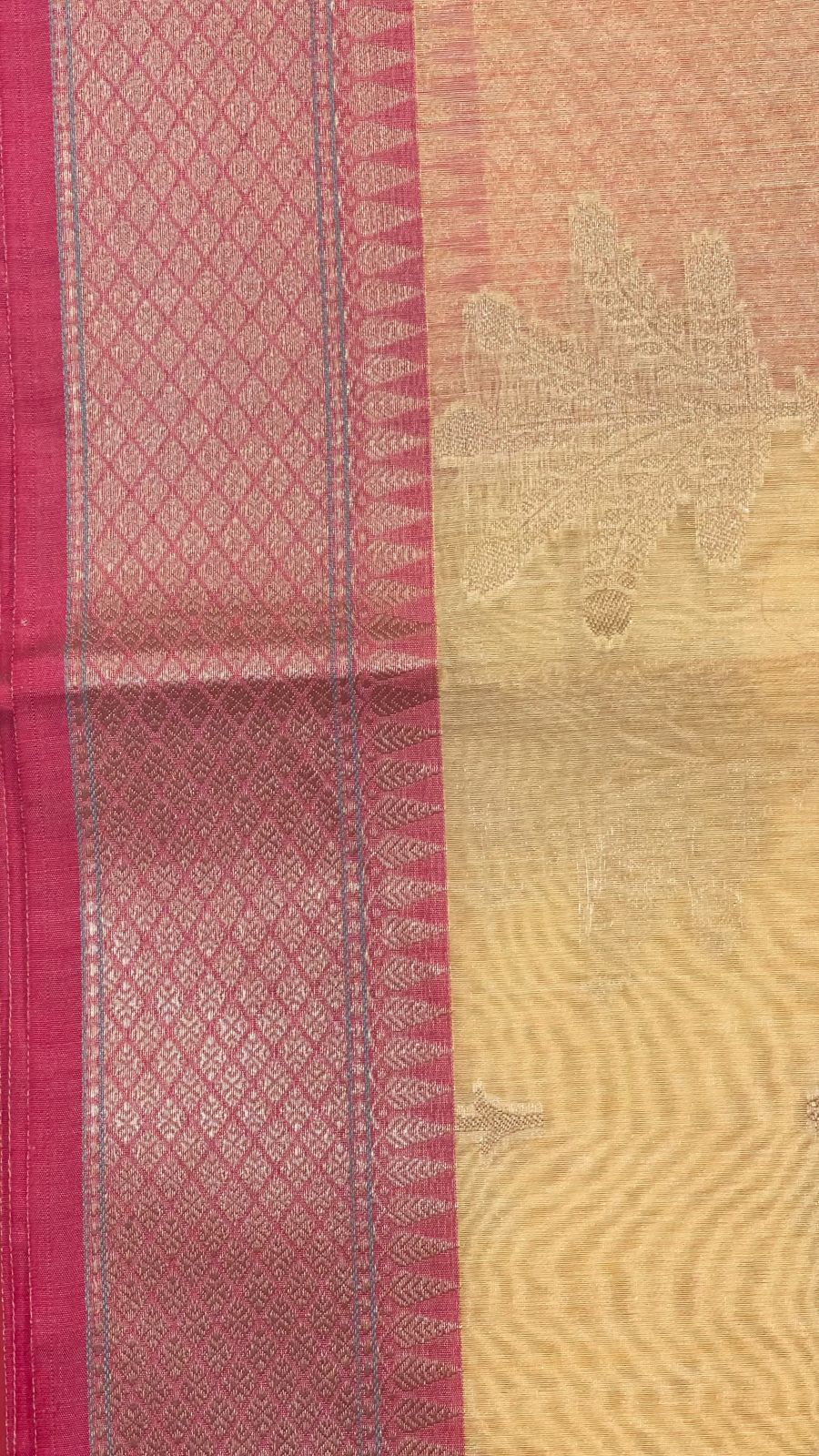 Yellow Cotton Blend Banarasi Sarees For Women GEHKR 2