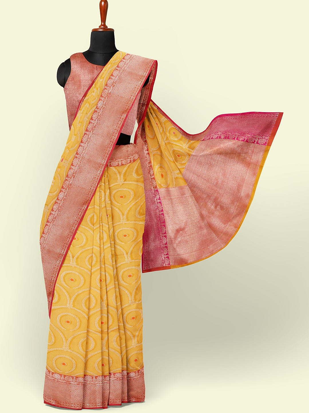 Yellow Cotton Blend Banarasi Sarees For Women GEHKR 30