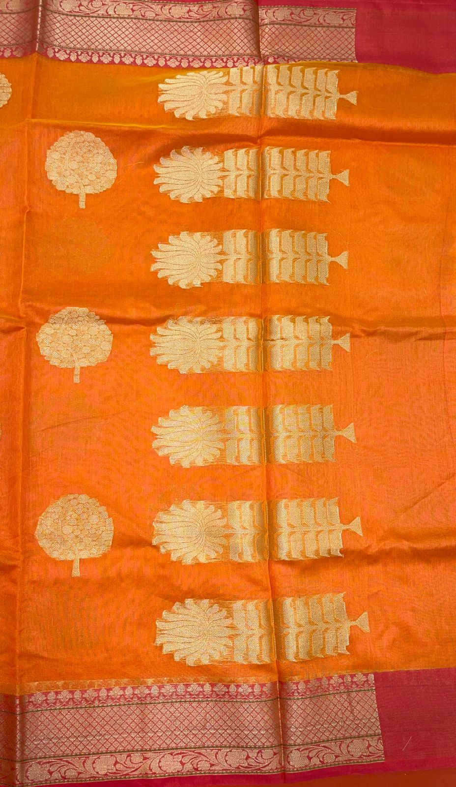 Orange Cotton Blend Banarasi Sarees For Women GEHKR 39