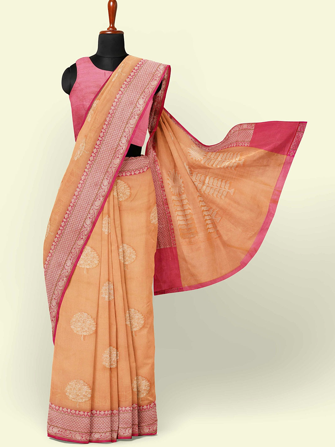 Orange Cotton Blend Banarasi Sarees For Women GEHKR 39