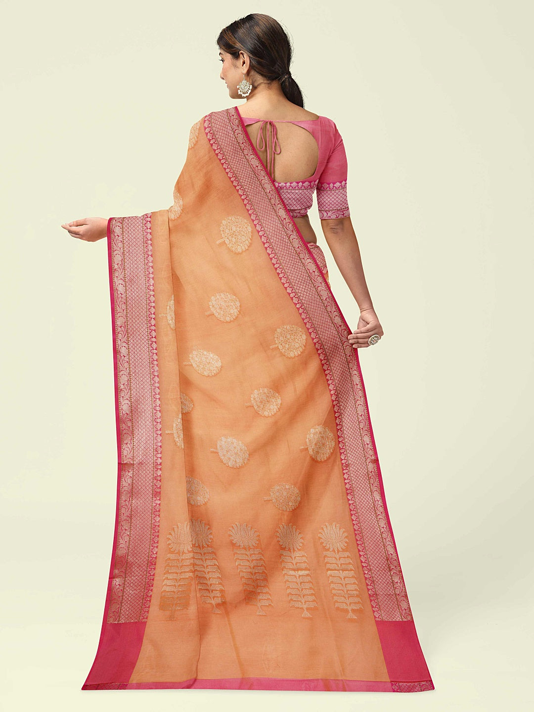 Orange Cotton Blend Banarasi Sarees For Women GEHKR 39