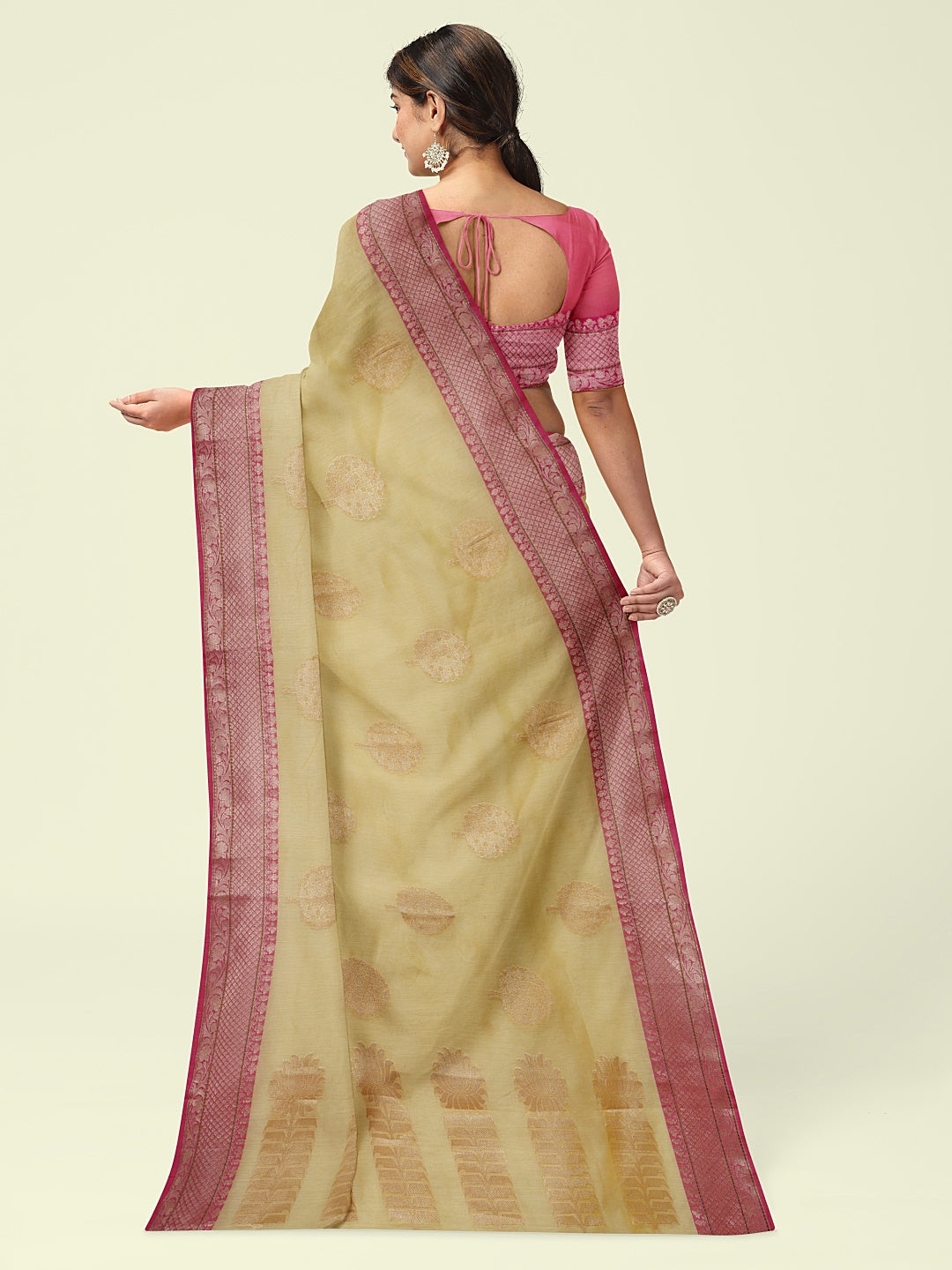 Beige Cotton Blend Banarasi Sarees For Women GEHKR 40