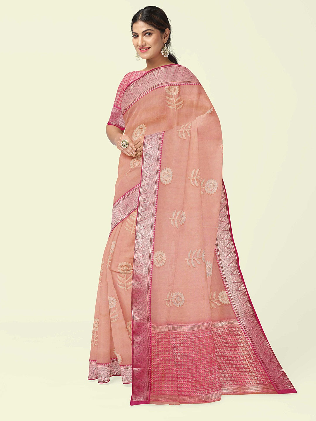 Pink Cotton Blend Banarasi Sarees For Women GEHKR 41