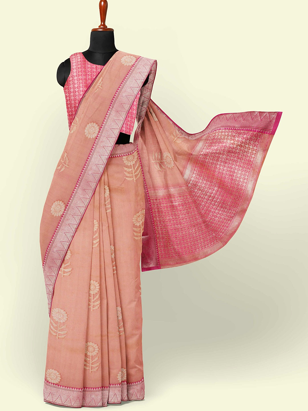 Pink Cotton Blend Banarasi Sarees For Women GEHKR 41