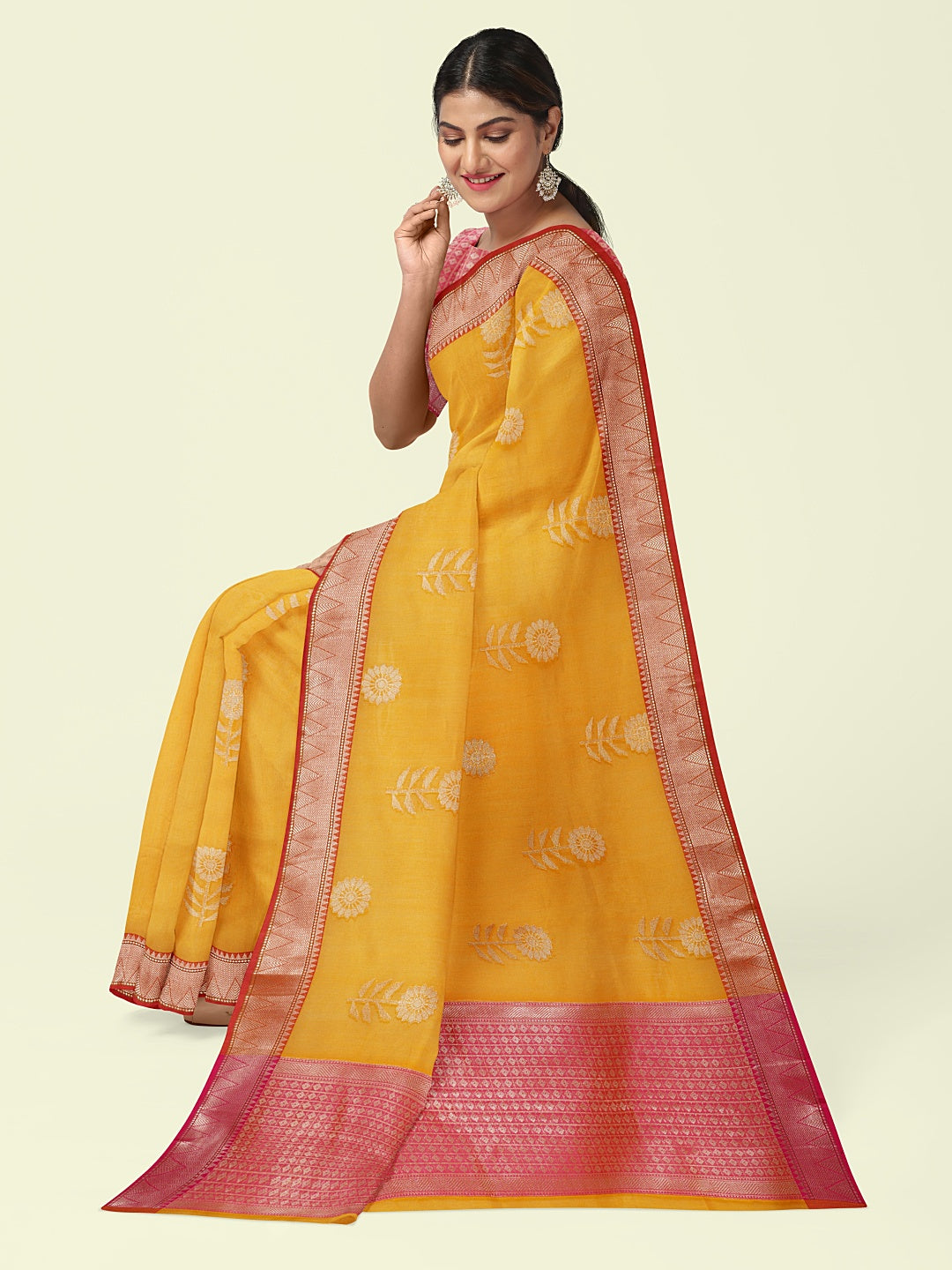 Gold Cotton Blend Banarasi Sarees For Women GEHKR 42