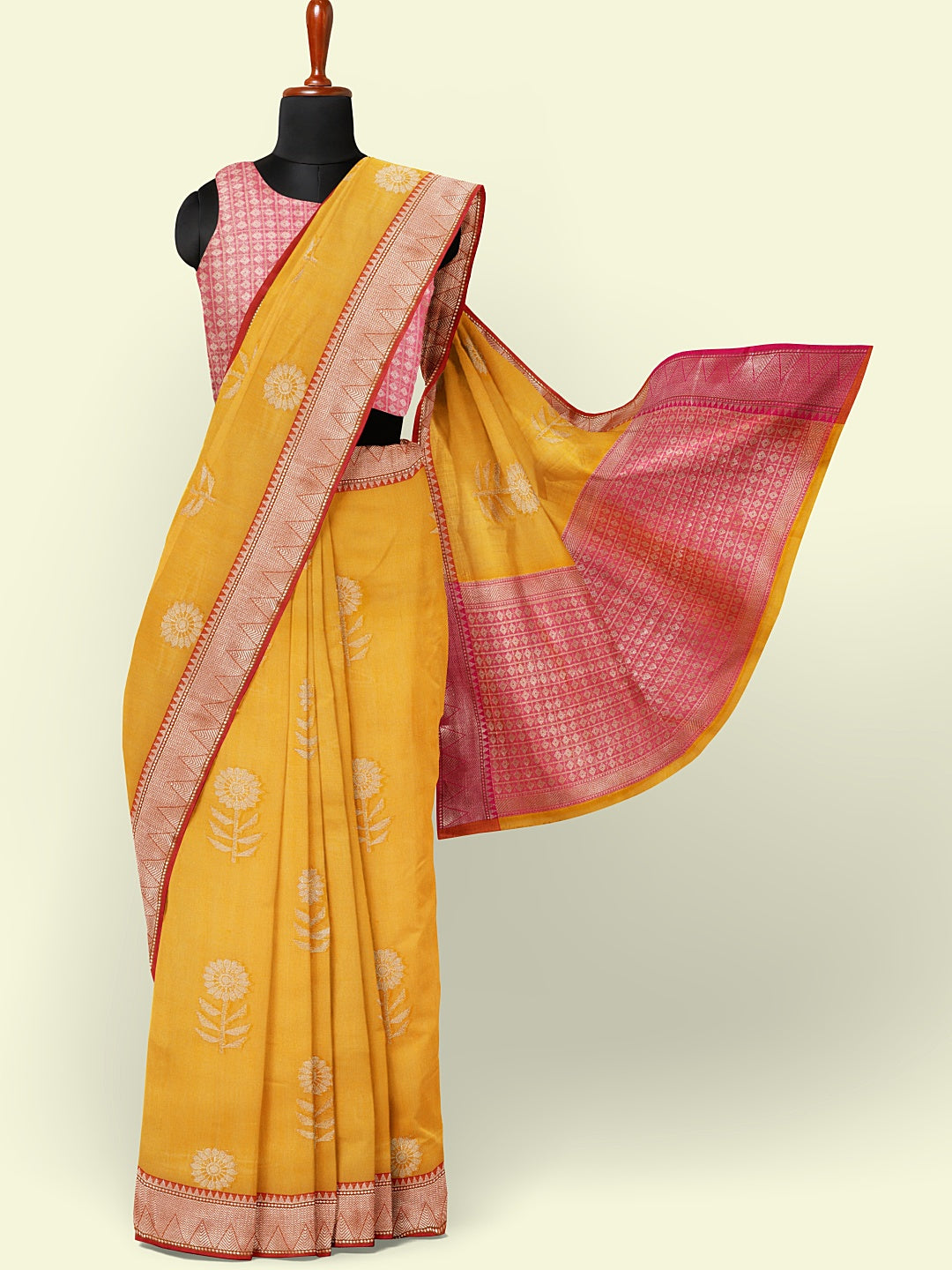 Gold Cotton Blend Banarasi Sarees For Women GEHKR 42
