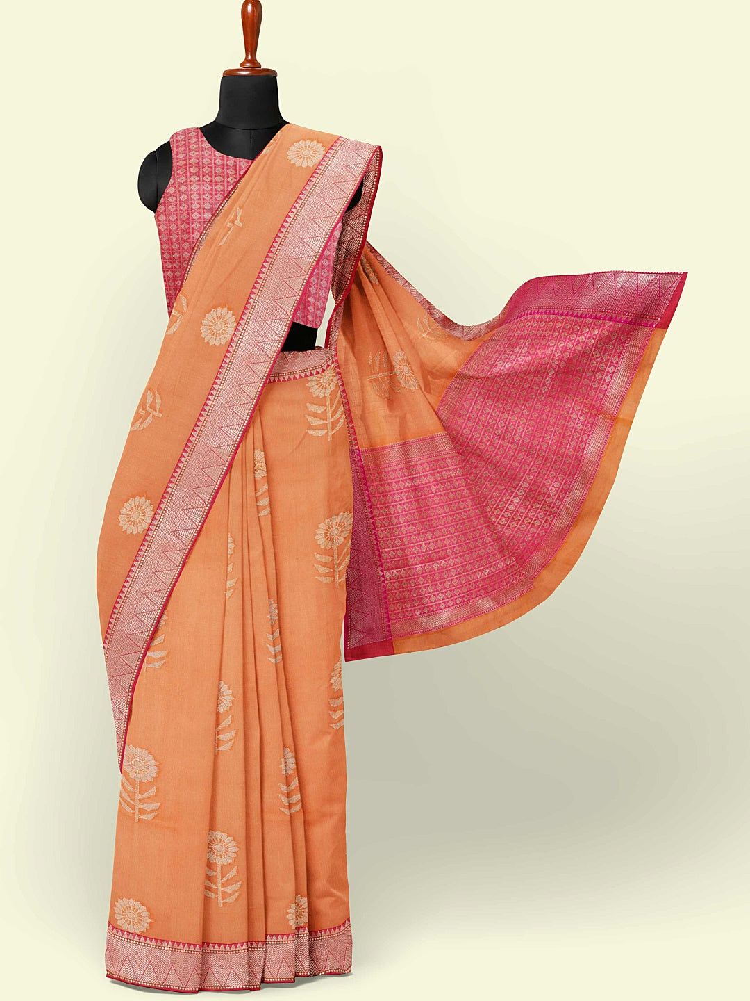 Faishana Presents Orange Woven Organza Pink Border With Pink Blouse Banarasi Saree