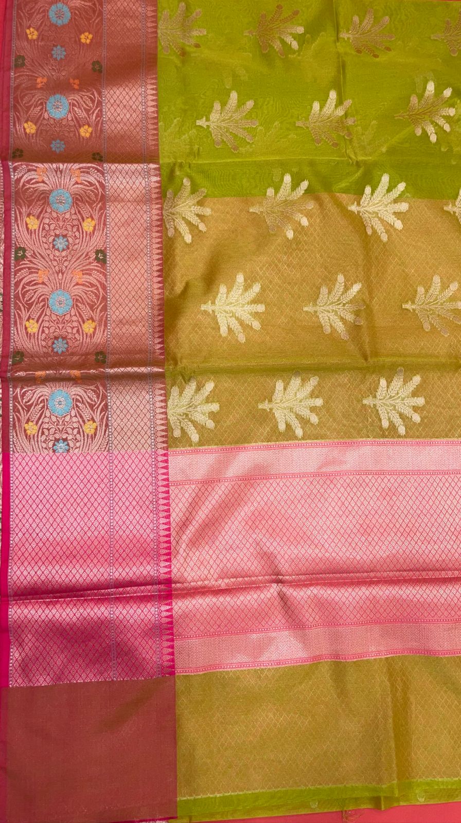Green Cotton Blend Banarasi Sarees For Women GEHKR 5