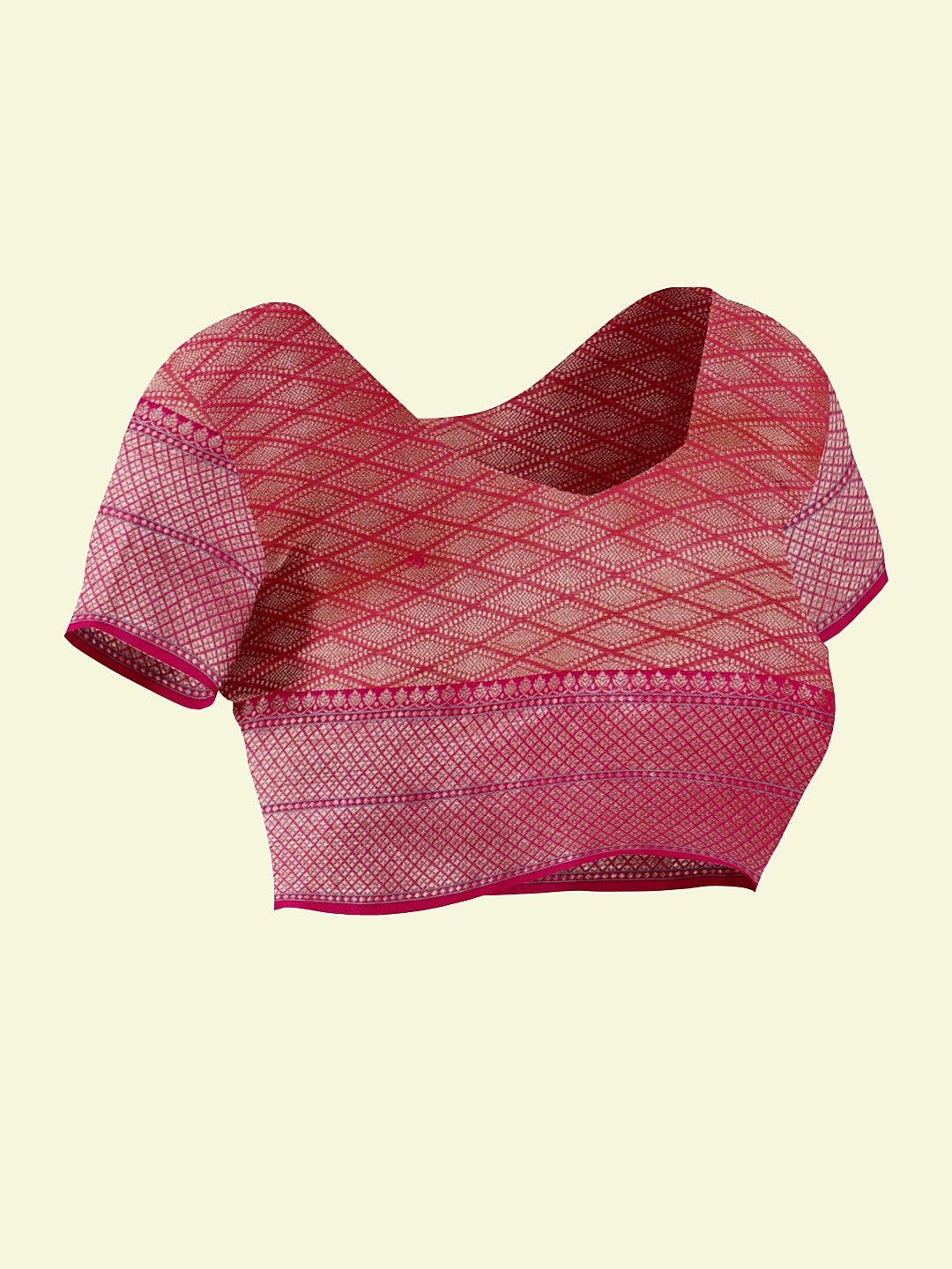 Faishana Presents Orange Woven Organza Pink Border With Pink Blouse Banarasi Saree