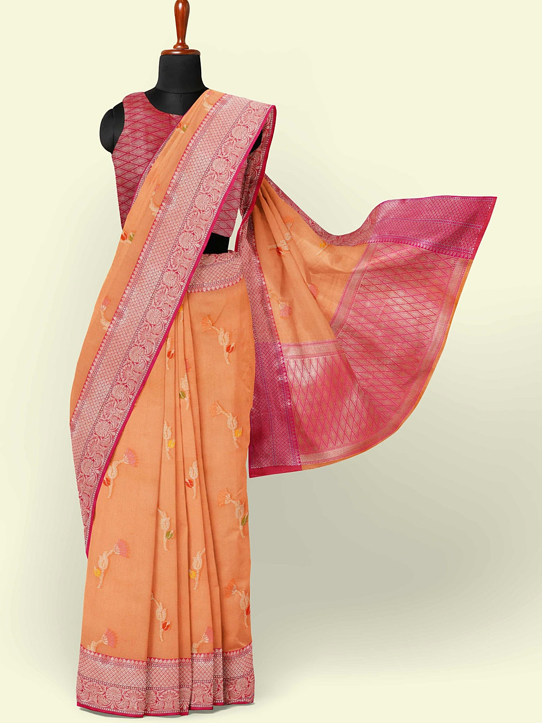 Orange Cotton Blend Banarasi Sarees For Women GEHKR 67
