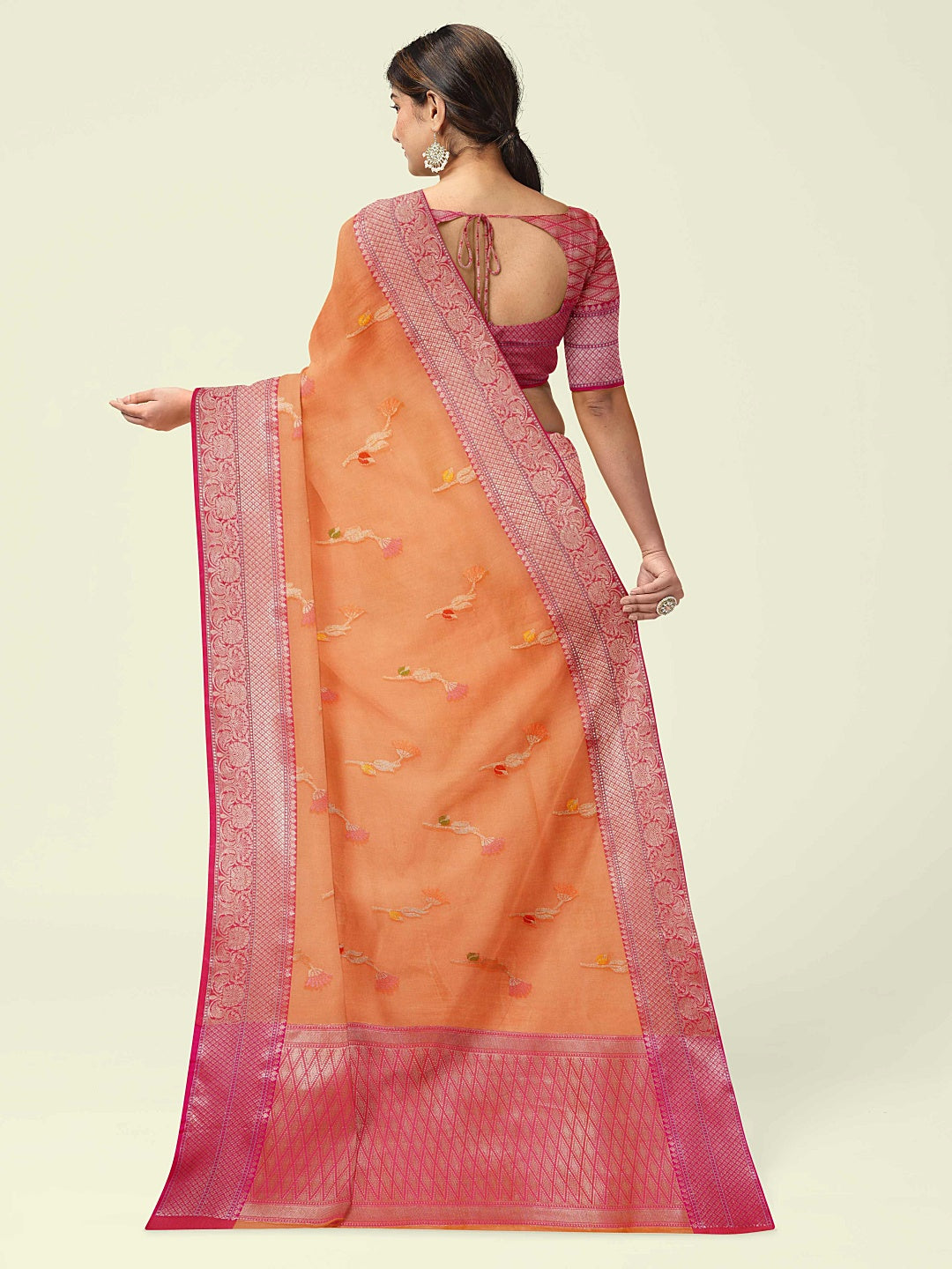 Orange Cotton Blend Banarasi Sarees For Women GEHKR 67