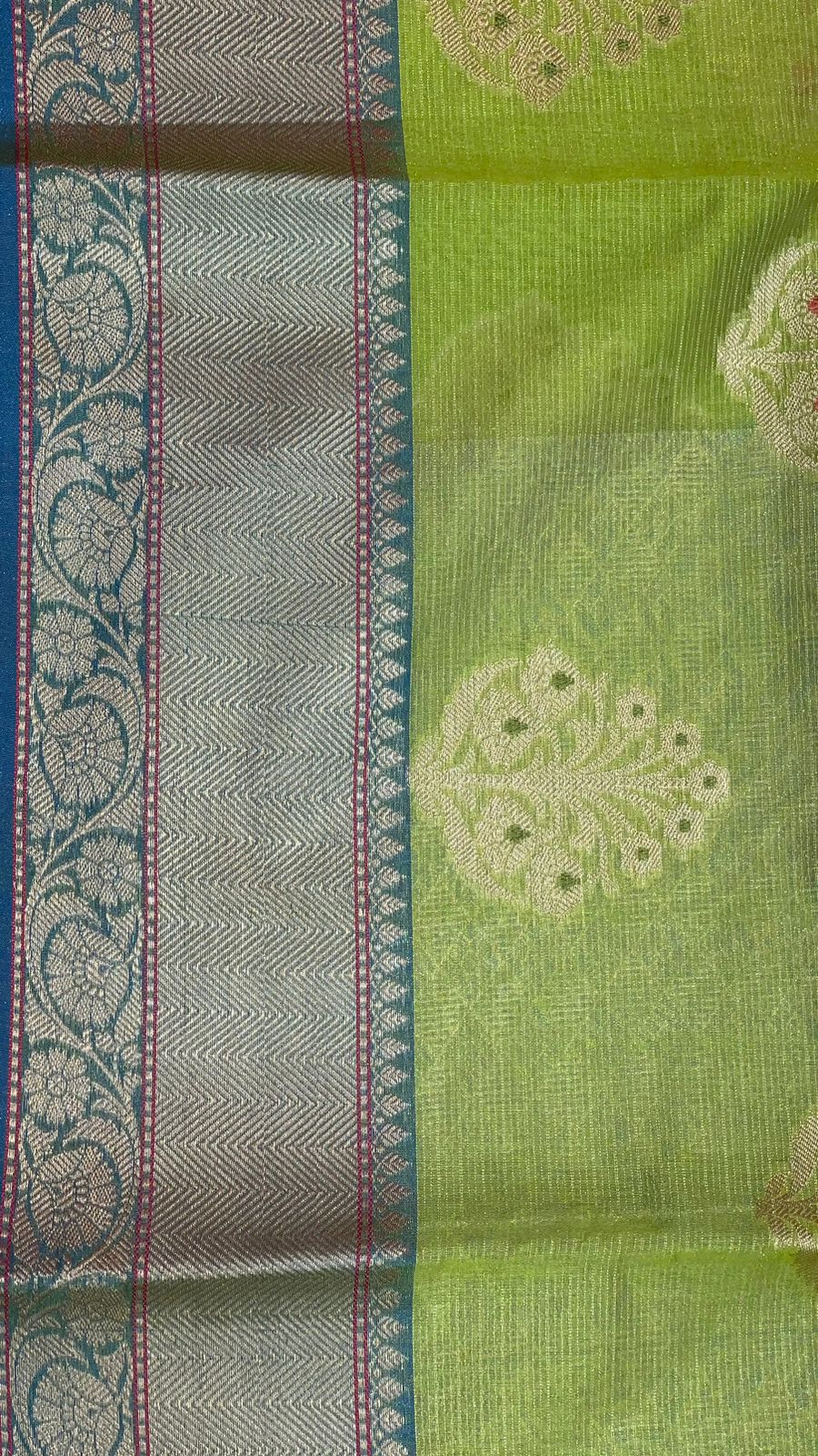 Green Cotton Blend Banarasi Sarees For Women GEHKR 75