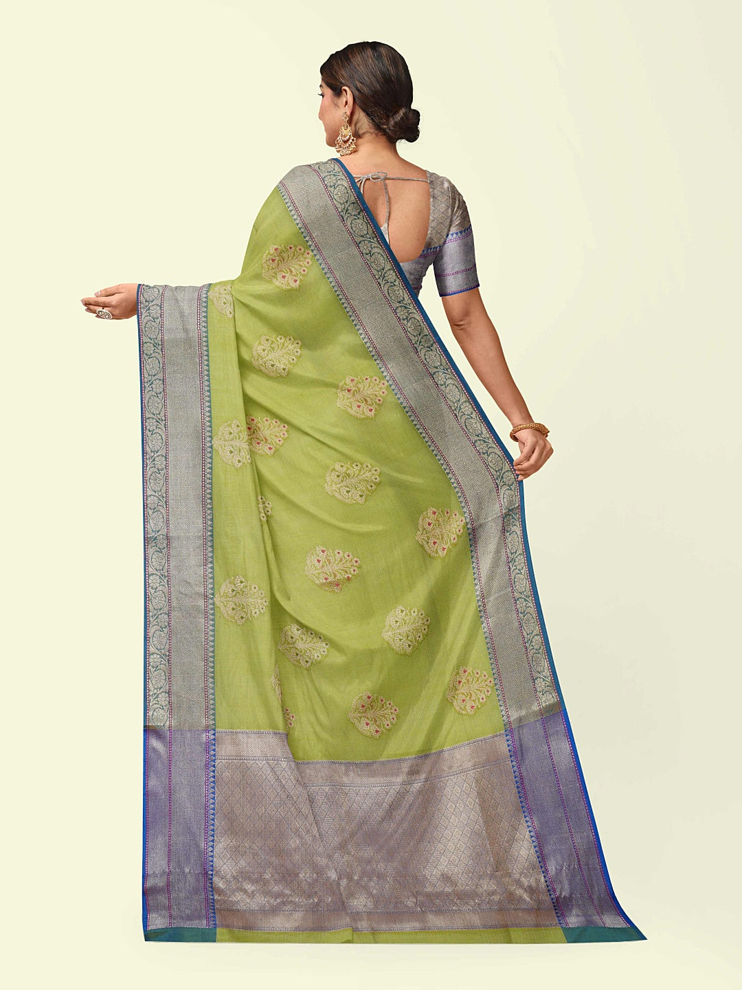 Green Cotton Blend Banarasi Sarees For Women GEHKR 75
