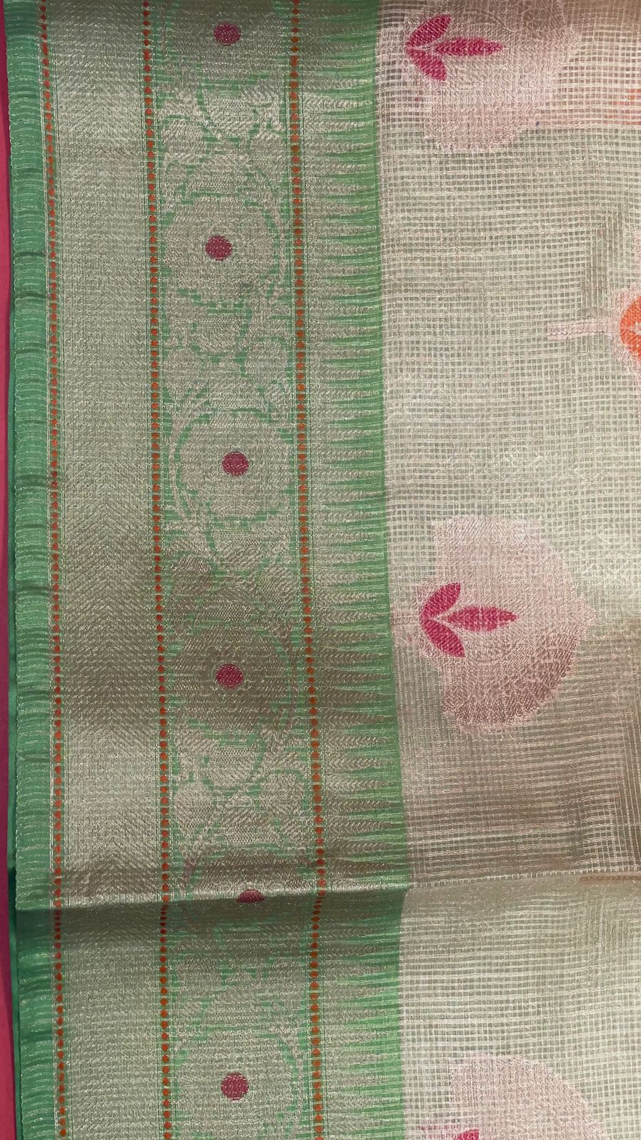 Beige Cotton Blend Banarasi Sarees For Women GEHKR 78