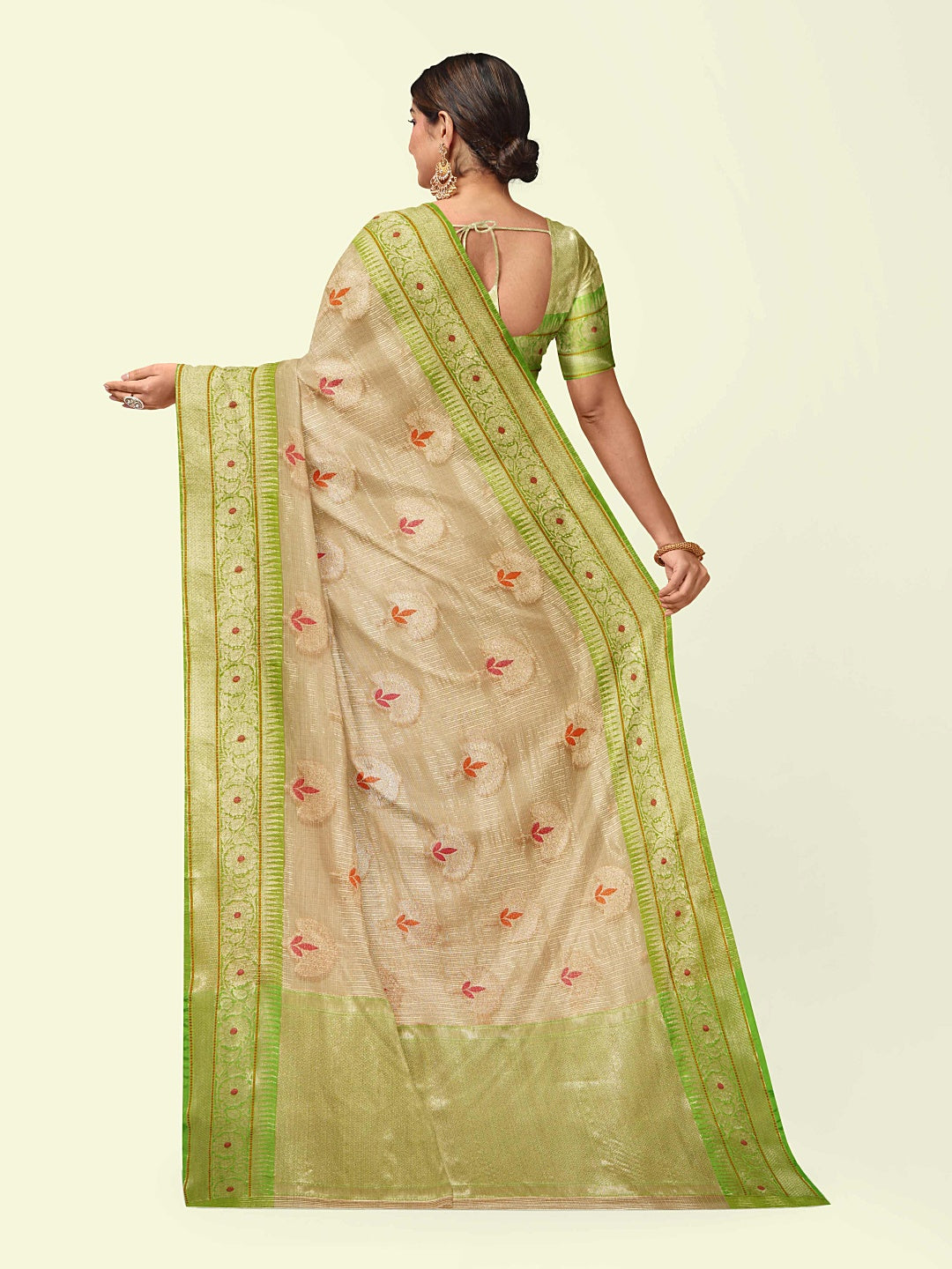 Beige Cotton Blend Banarasi Sarees For Women GEHKR 78