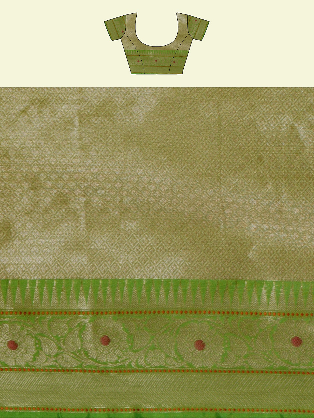 Faishana Presents Beige Woven Organza Green Border With Green Blouse Banarasi Saree