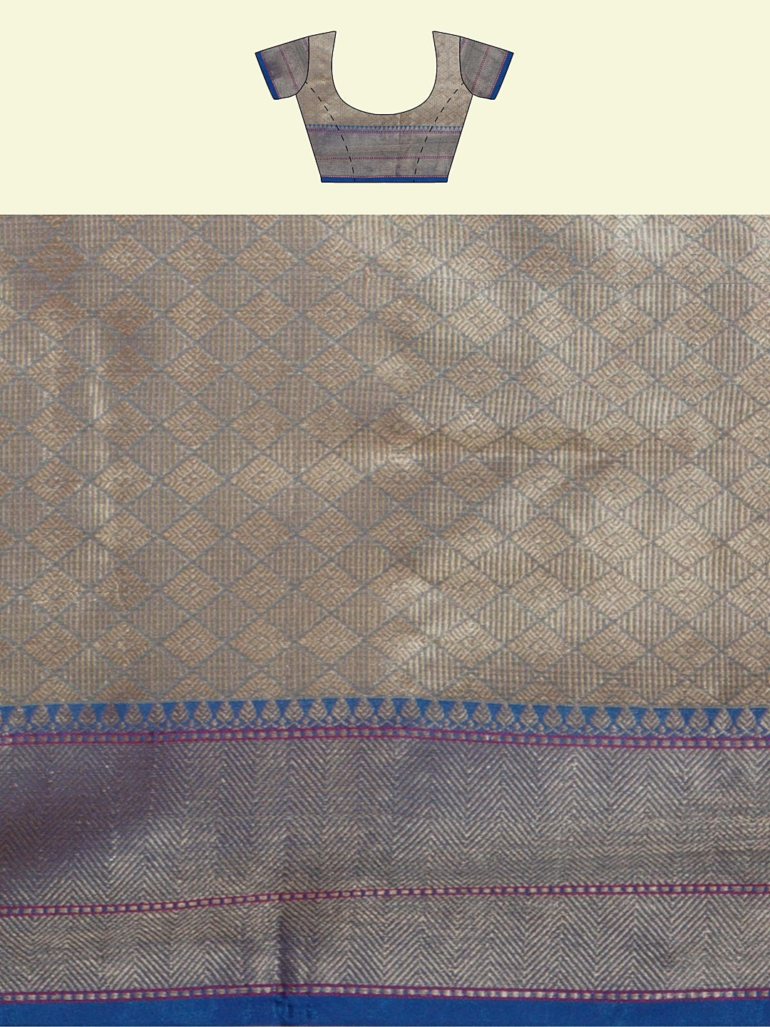 Faishana Presents Sea Beige Woven Organza Blue Border With Blue Blouse Banarasi Saree