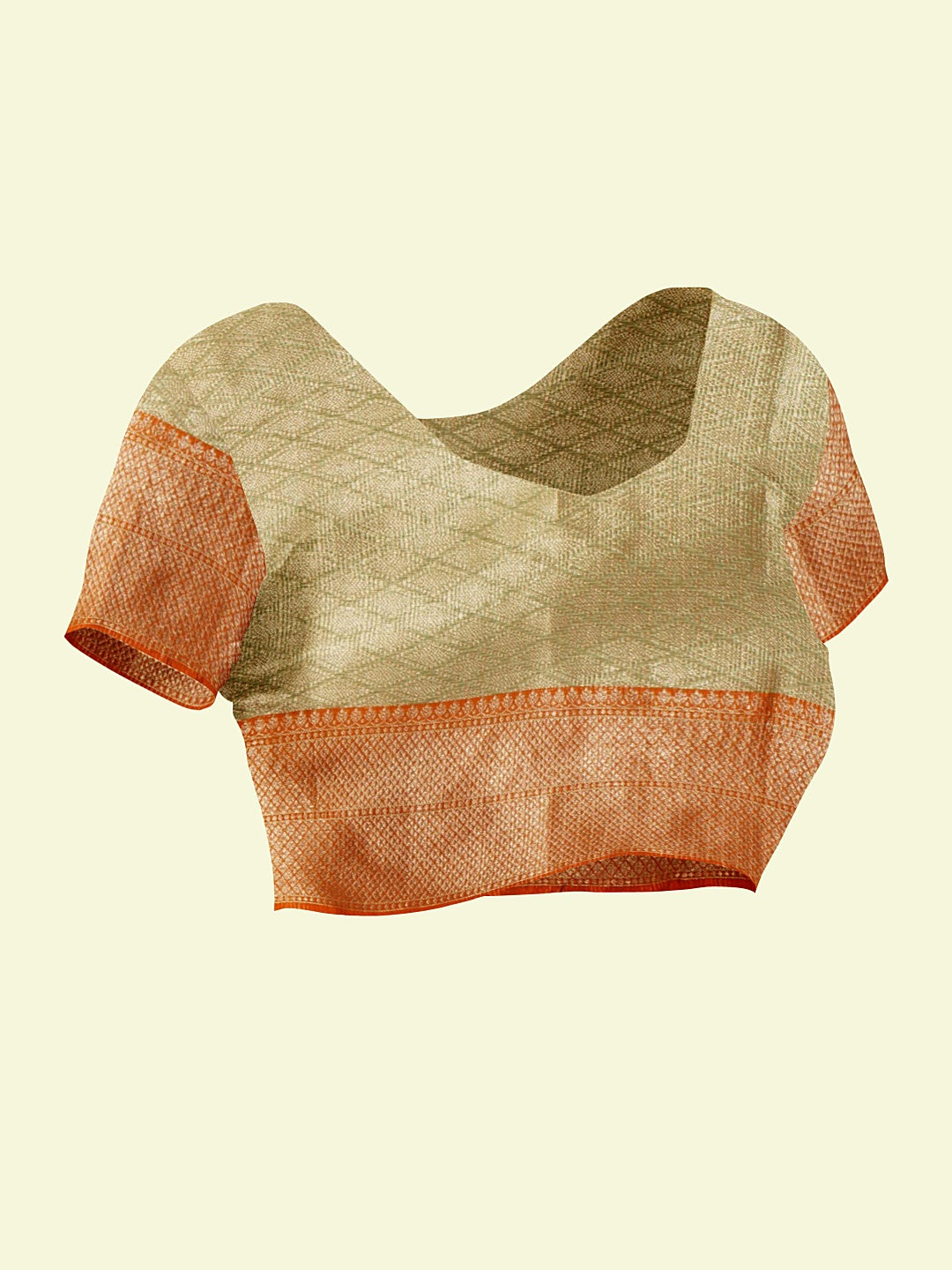 Faishana Presents Seagreen Woven Organza Orange Border With Orange Blouse Banarasi Saree