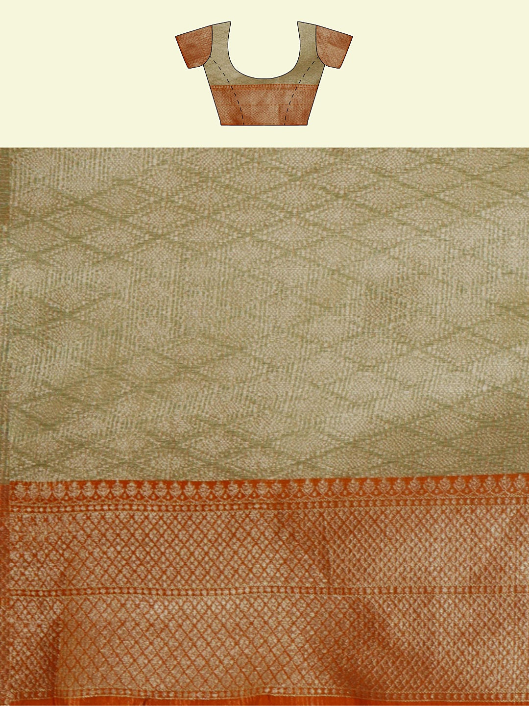 Faishana Presents Seagreen Woven Organza Orange Border With Orange Blouse Banarasi Saree
