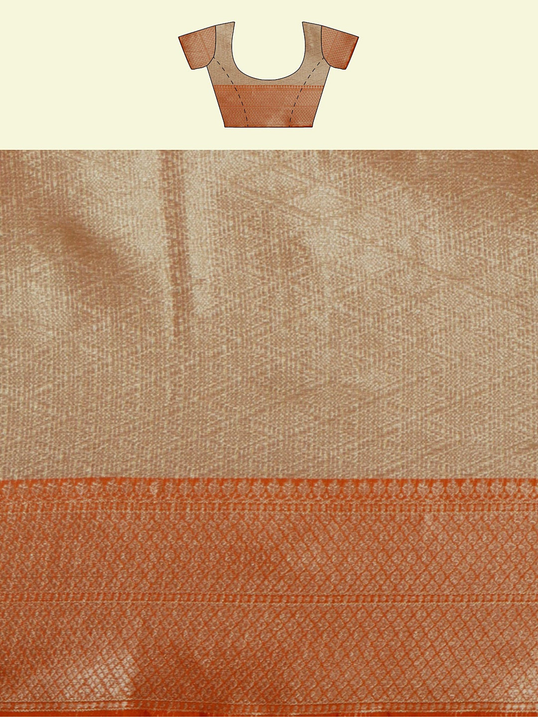 Faishana Presents Light Peach Woven Organza Orange Border With Beige Blouse Banarasi Saree
