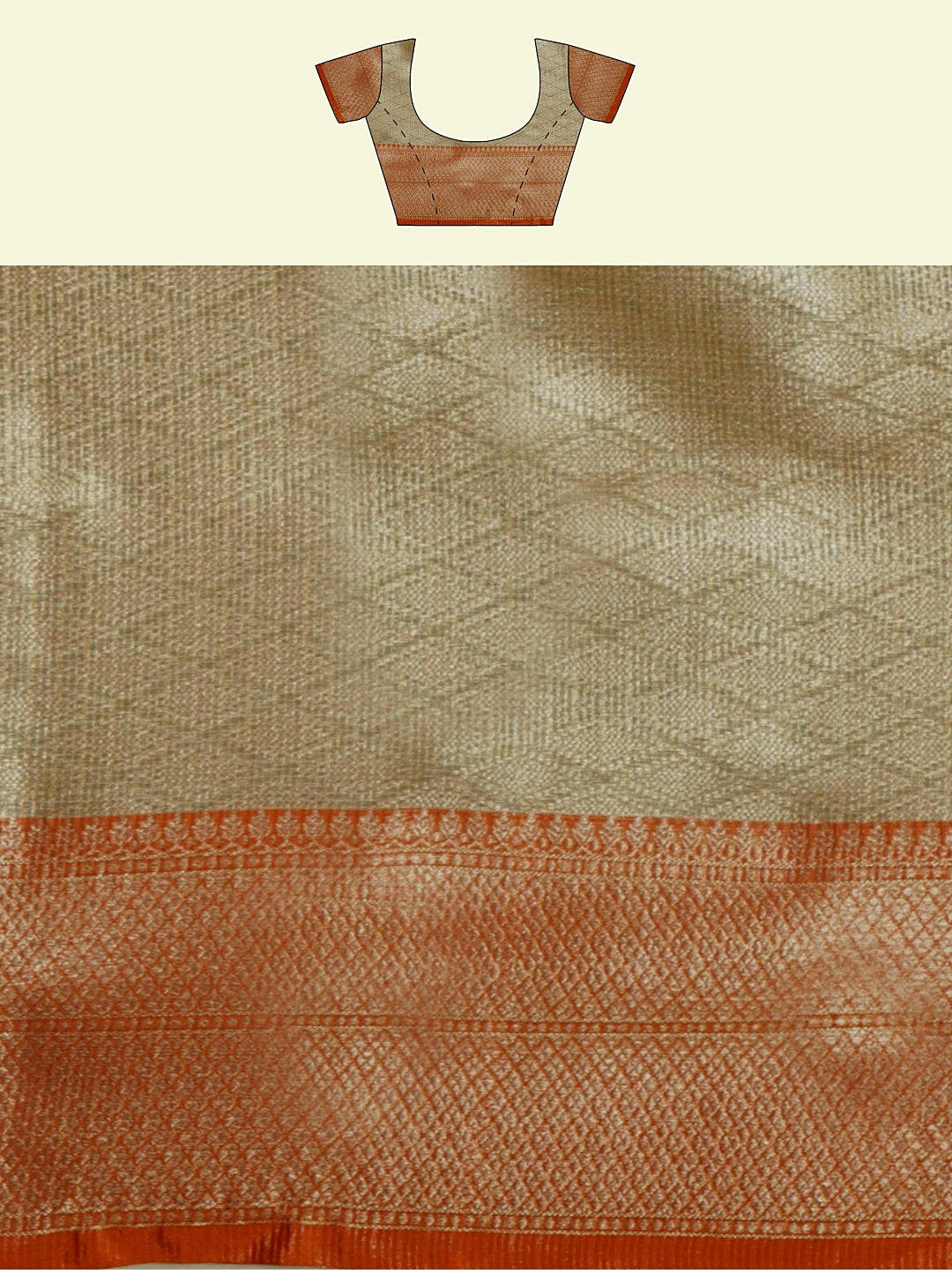 Faishana Presents Cream Woven Organza Orange Border With Cream Blouse Banarasi Saree