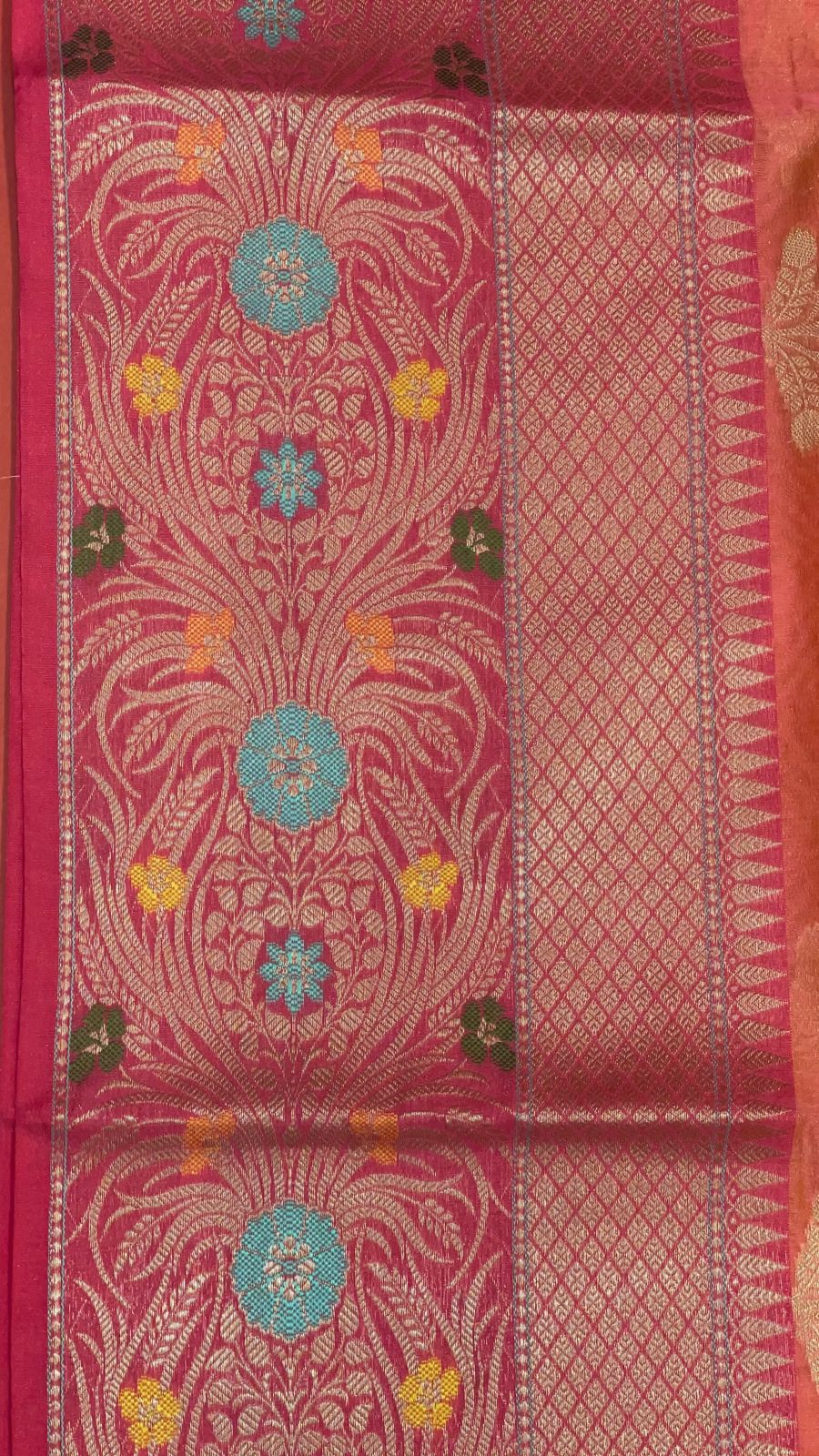 Orange Cotton Blend Banarasi Sarees For Women GEHKR 4