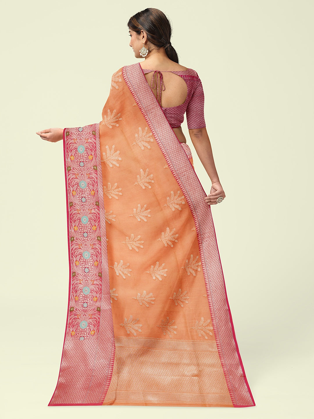 Orange Cotton Blend Banarasi Sarees For Women GEHKR 4